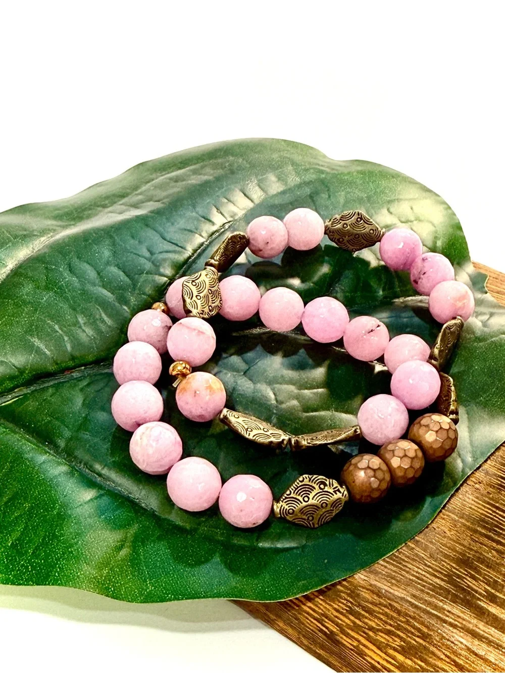Gemelli Pink Agate Natural Stone Tribal Bracelet Set NEW